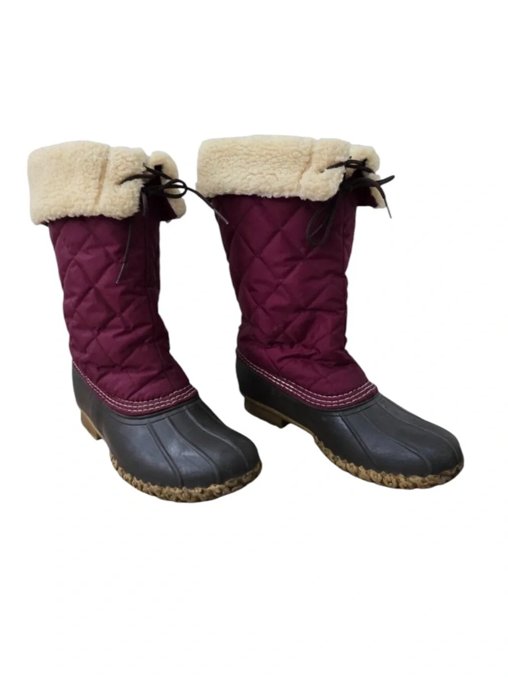 L.L. Bean Duck Boots Red Quilted Lace Up Sherpa Waterproof Winter Mid Calf 9